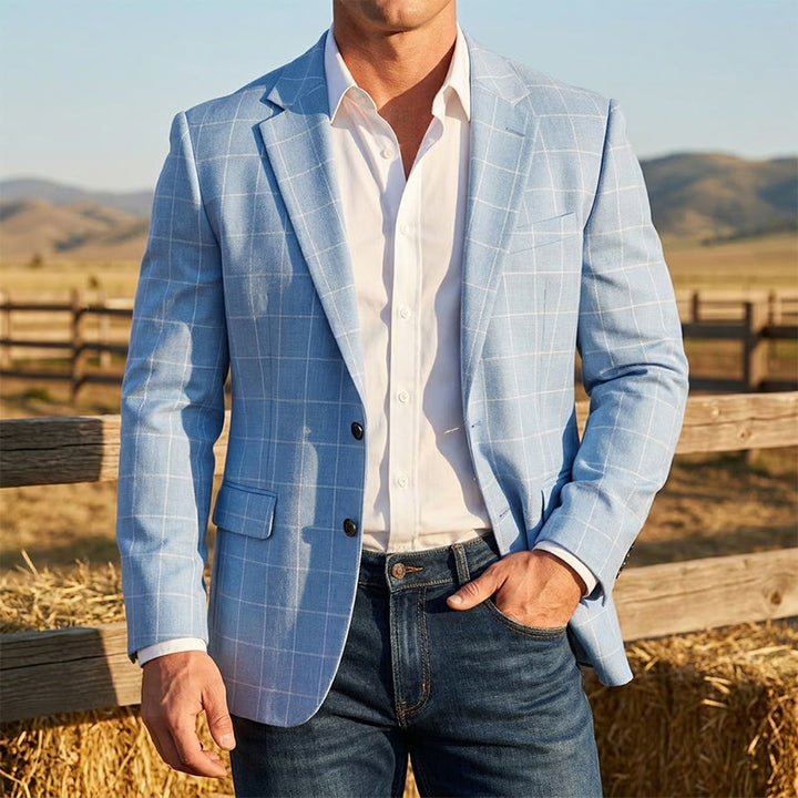 Herren-Businessblazer in Hellblau mit Karomuster - image 0