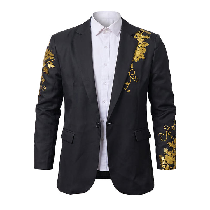 Herren-Partyblazer mit goldenem Blumenmuster - Schwarz - 3XL - image 1