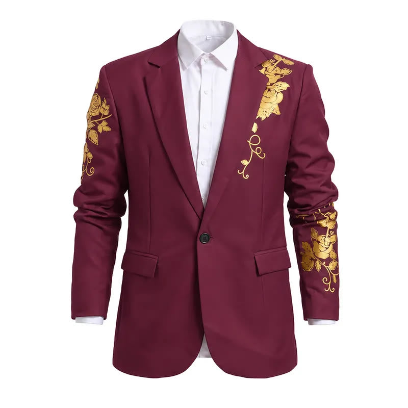 Herren-Partyblazer mit goldenem Blumenmuster - Wein - 3XL - image 3