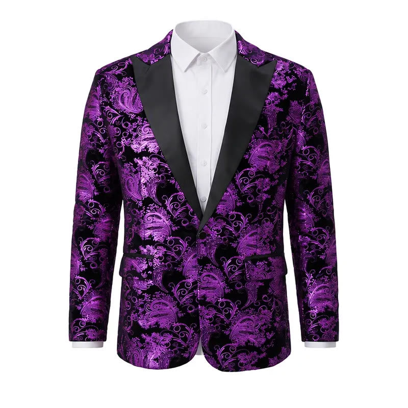 Luxuriöser Herrenblazer mit goldenem Jacquardmuster und Blumenmuster - Lila - 2XL - image 5