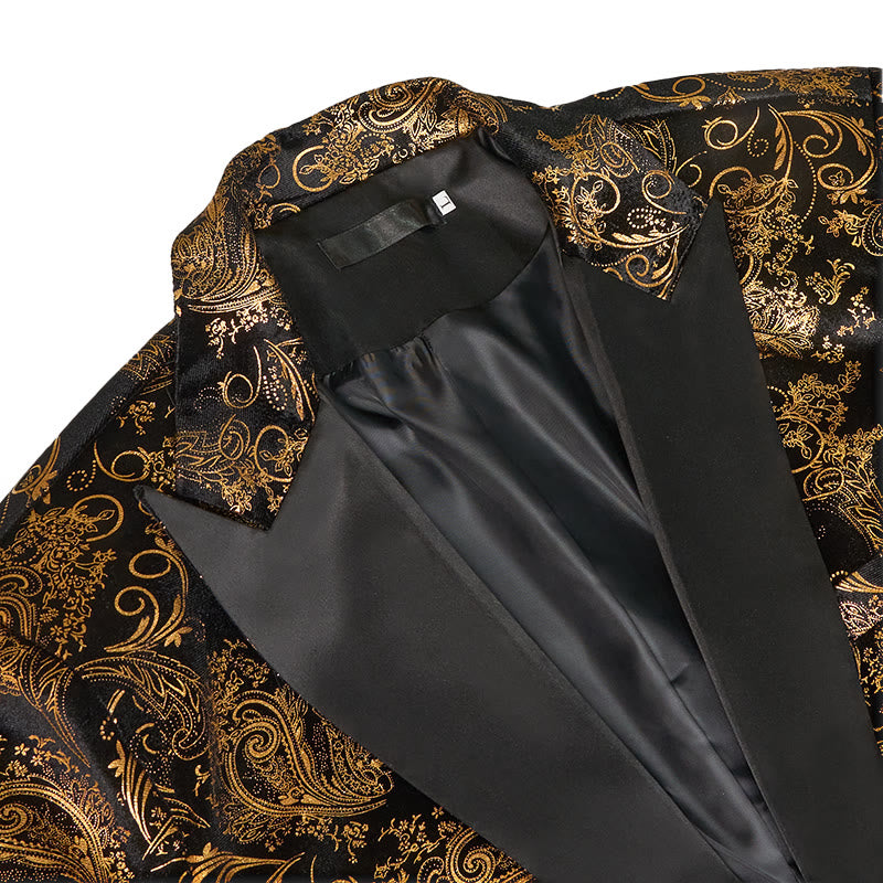 Luxuriöser Herrenblazer mit goldenem Jacquardmuster und Blumenmuster - image 7