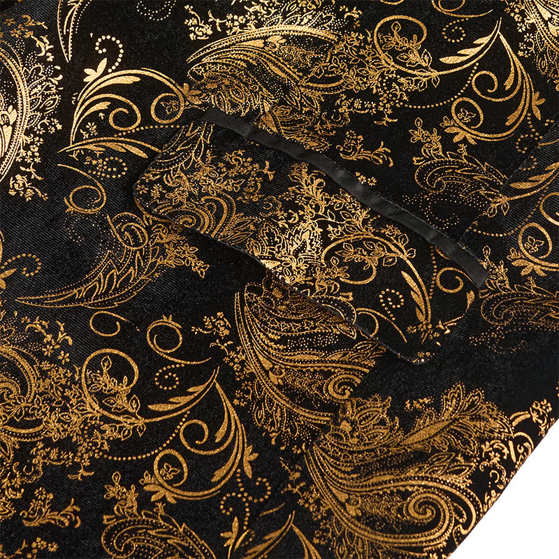 Luxuriöser Herrenblazer mit goldenem Jacquardmuster und Blumenmuster - image 10