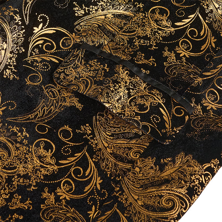 Luxuriöser Herrenblazer mit goldenem Jacquardmuster und Blumenmuster - image 10
