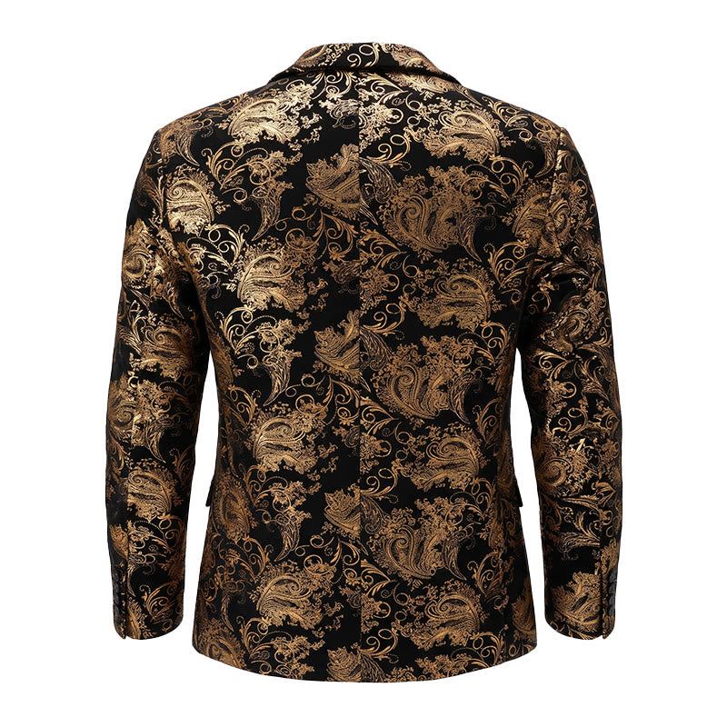 Luxuriöser Herrenblazer mit goldenem Jacquardmuster und Blumenmuster - image 12