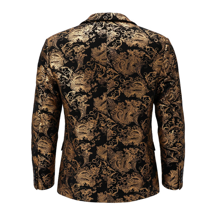 Luxuriöser Herrenblazer mit goldenem Jacquardmuster und Blumenmuster - image 12