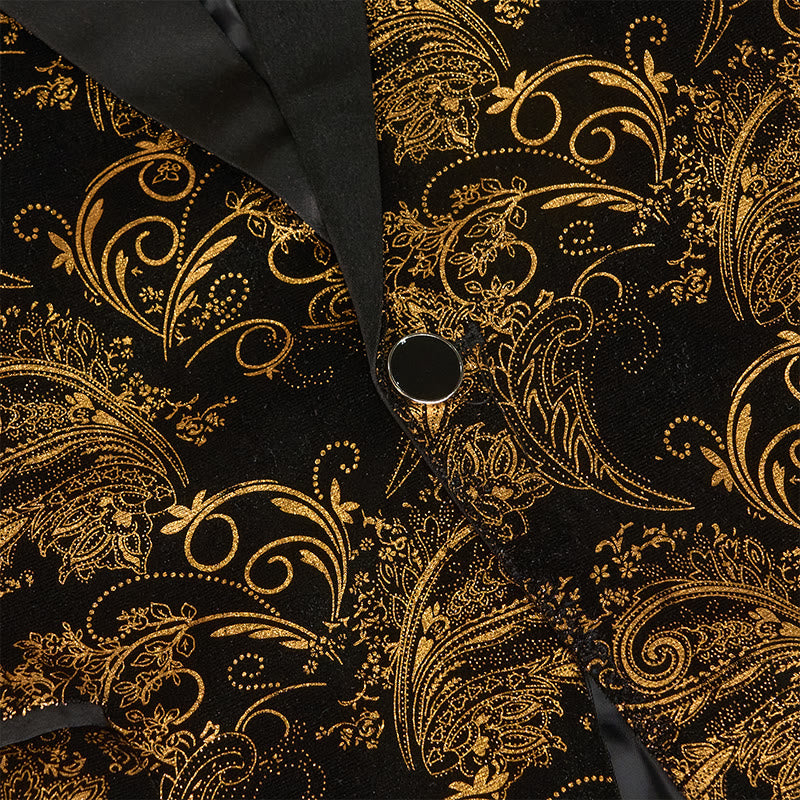 Luxuriöser Herrenblazer mit goldenem Jacquardmuster und Blumenmuster - image 8