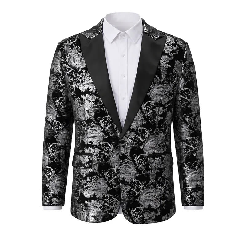 Luxuriöser Herrenblazer mit goldenem Jacquardmuster und Blumenmuster - Silber - 2XL - image 2