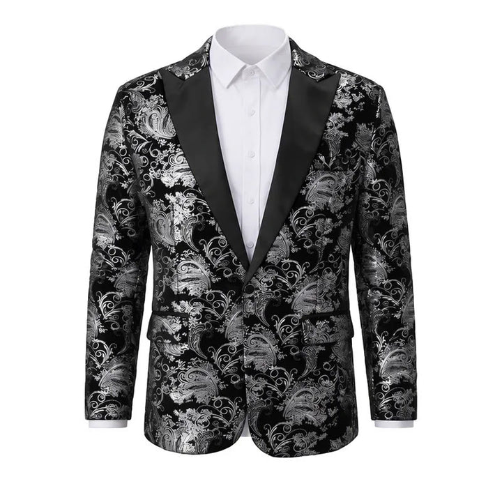 Luxuriöser Herrenblazer mit goldenem Jacquardmuster und Blumenmuster - Silber - 2XL - image 2