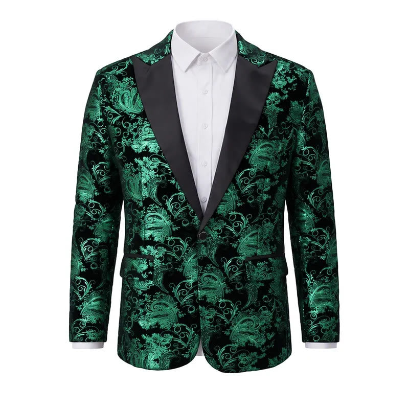 Luxuriöser Herrenblazer mit goldenem Jacquardmuster und Blumenmuster - Grün - 2XL - image 3