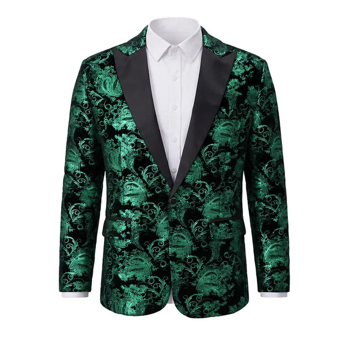 Luxuriöser Herrenblazer mit goldenem Jacquardmuster und Blumenmuster - Grün - 2XL - image 3