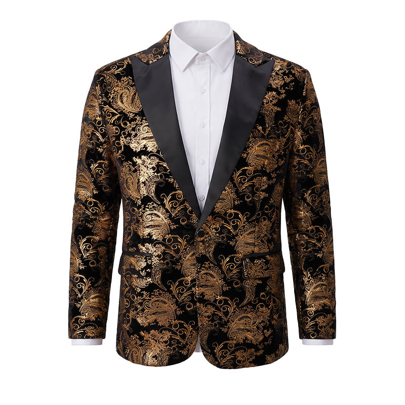 Luxuriöser Herrenblazer mit goldenem Jacquardmuster und Blumenmuster - Golden - 2XL - image 1
