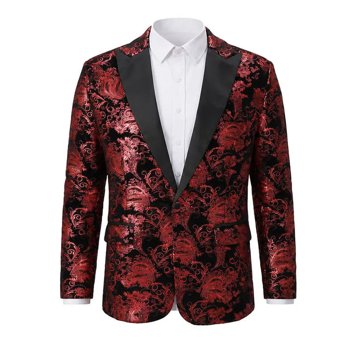 Luxuriöser Herrenblazer mit goldenem Jacquardmuster und Blumenmuster - Wein - 2XL - image 4