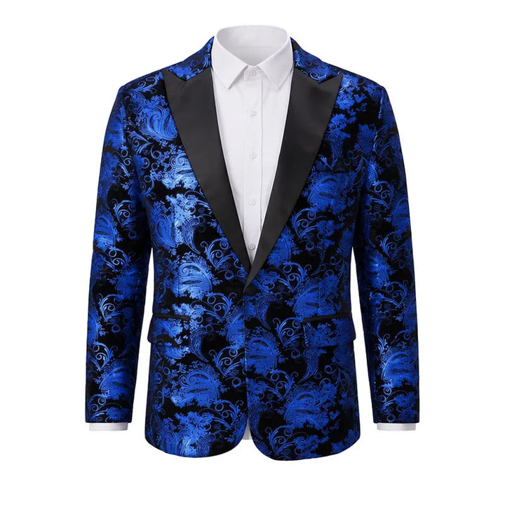 Luxuriöser Herrenblazer mit goldenem Jacquardmuster und Blumenmuster - Königsblau - 2XL - image 6