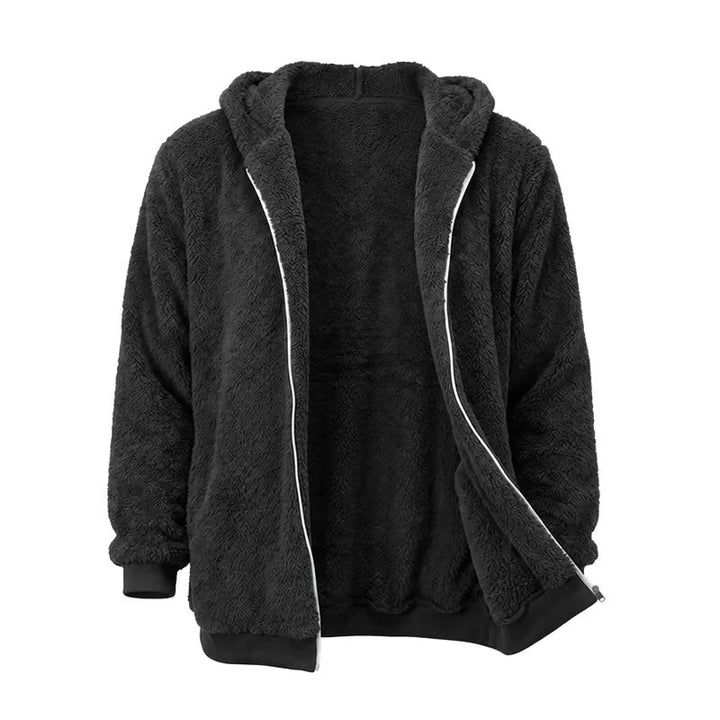 Herren-Fleece-Wintermantel mit Kapuze und Reißverschluss - Schwarz - 4XL - image 8
