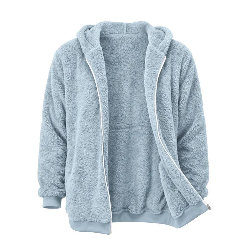 Herren-Fleece-Wintermantel mit Kapuze und Reißverschluss - Hellblau - 4XL - image 4