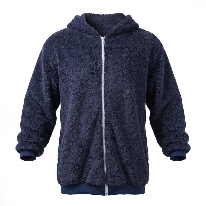 Herren-Fleece-Wintermantel mit Kapuze und Reißverschluss - Marineblau - 4XL - image 1