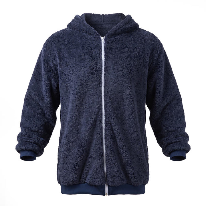 Herren-Fleece-Wintermantel mit Kapuze und Reißverschluss - Marineblau - 4XL - image 1