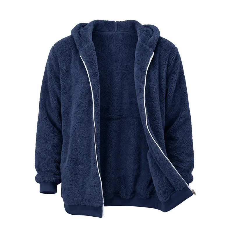 Herren-Fleece-Wintermantel mit Kapuze und Reißverschluss - Königsblau - 4XL - image 6