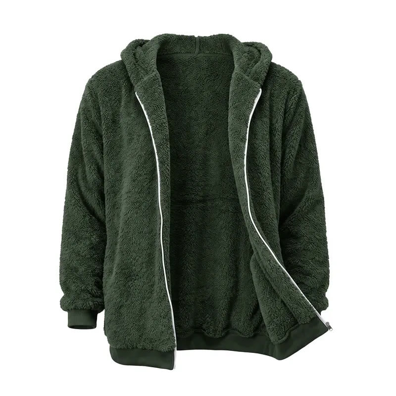 Herren-Fleece-Wintermantel mit Kapuze und Reißverschluss - Armeegrün - 4XL - image 7