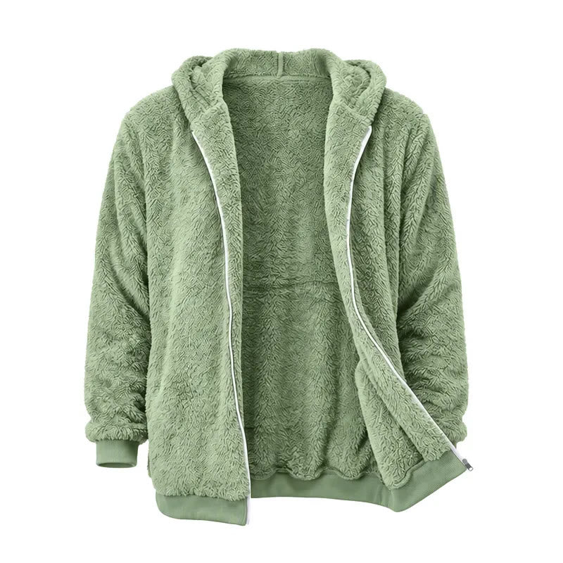 Herren-Fleece-Wintermantel mit Kapuze und Reißverschluss - Grün - 4XL - image 9