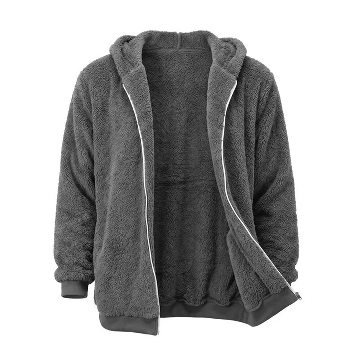 Herren-Fleece-Wintermantel mit Kapuze und Reißverschluss - Dunkelgrau - 4XL - image 5