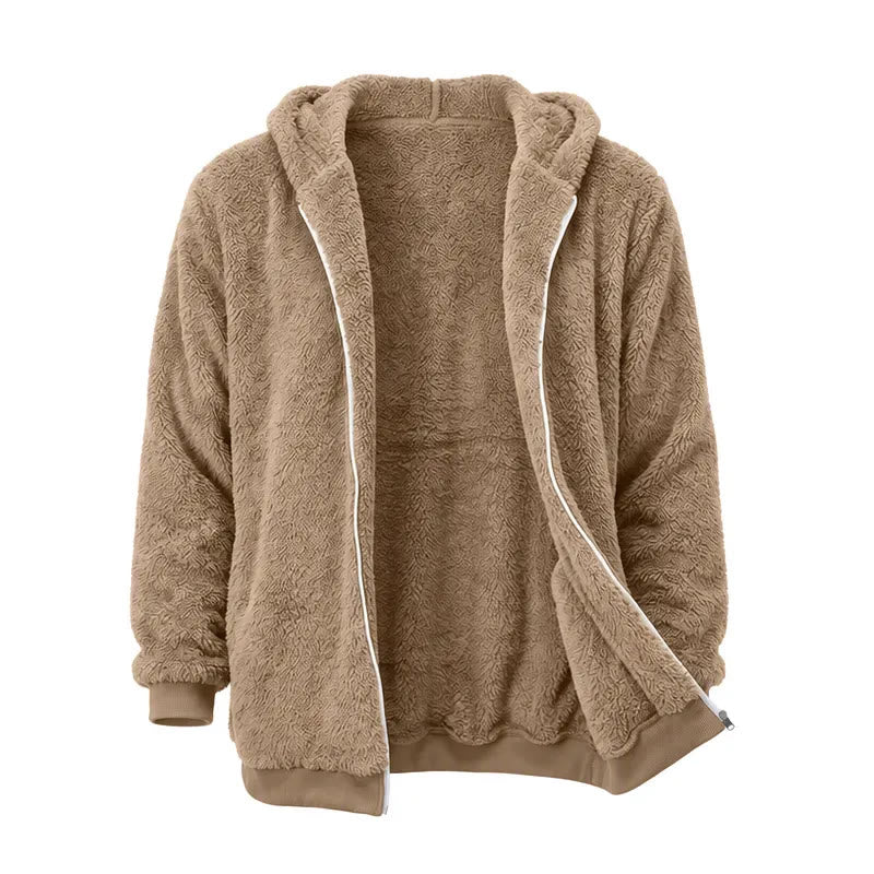 Herren-Fleece-Wintermantel mit Kapuze und Reißverschluss - Khaki - 4XL - image 3