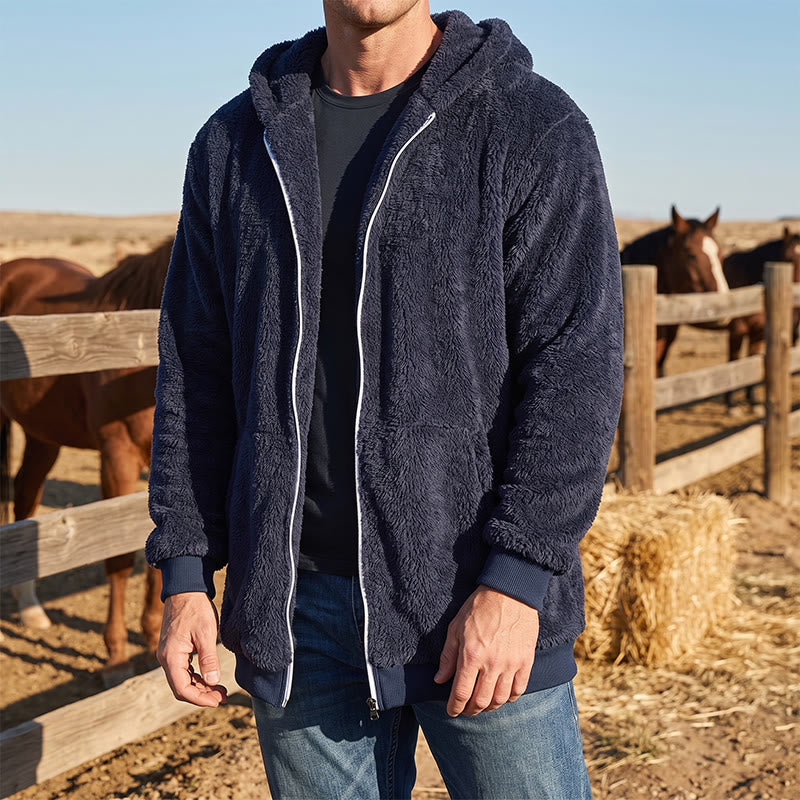 Herren-Fleece-Wintermantel mit Kapuze und Reißverschluss - image 0