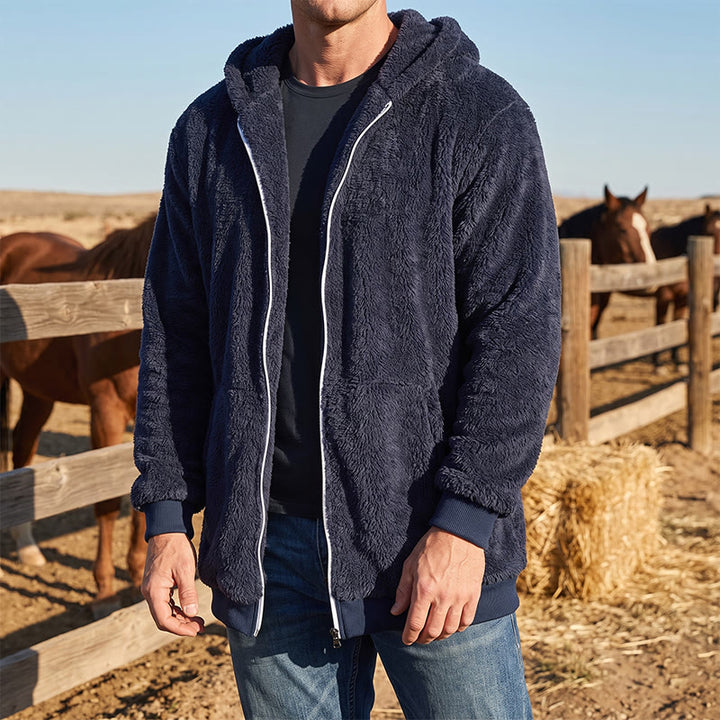 Herren-Fleece-Wintermantel mit Kapuze und Reißverschluss - image 0