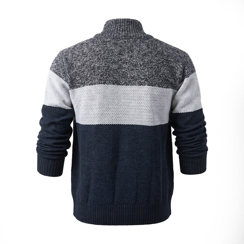 Herren-Strickjacke mit Farbblockmuster und Fleecefutter - image 11