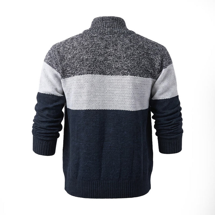 Herren-Strickjacke mit Farbblockmuster und Fleecefutter - image 11