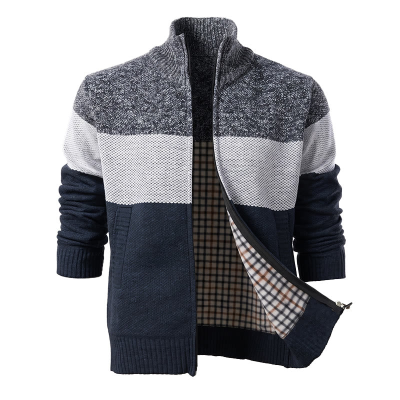 Herren-Strickjacke mit Farbblockmuster und Fleecefutter - Dunkelgrau - 3XL - image 1