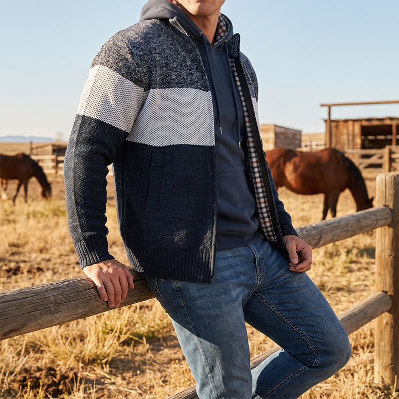 Herren-Strickjacke mit Farbblockmuster und Fleecefutter - image 0