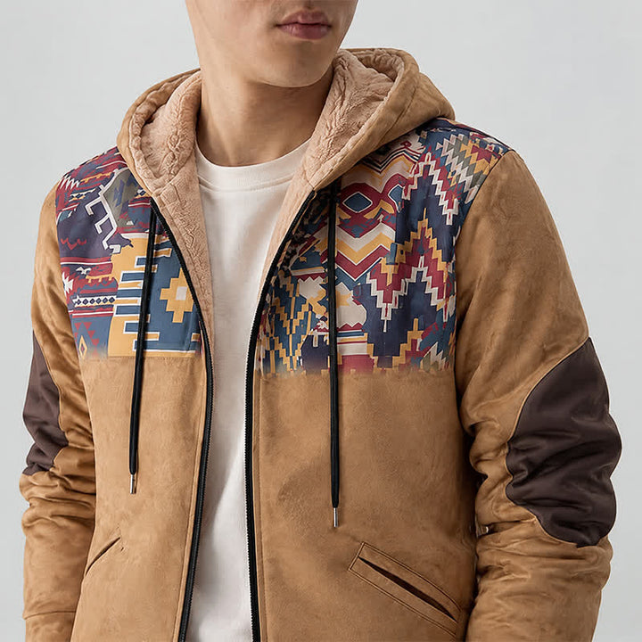 Herren-Vintage-Westernjacke im Azteken-Stil mit warmem Fleecefutter und Kapuze - image 3