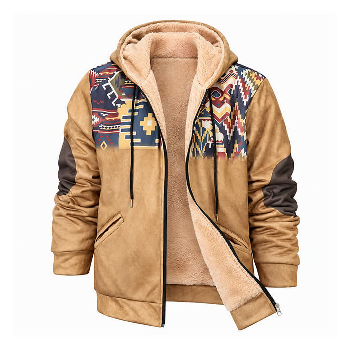 Herren-Vintage-Westernjacke im Azteken-Stil mit warmem Fleecefutter und Kapuze - image 9