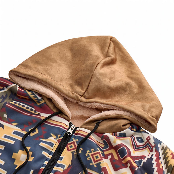 Herren-Vintage-Westernjacke im Azteken-Stil mit warmem Fleecefutter und Kapuze - image 4