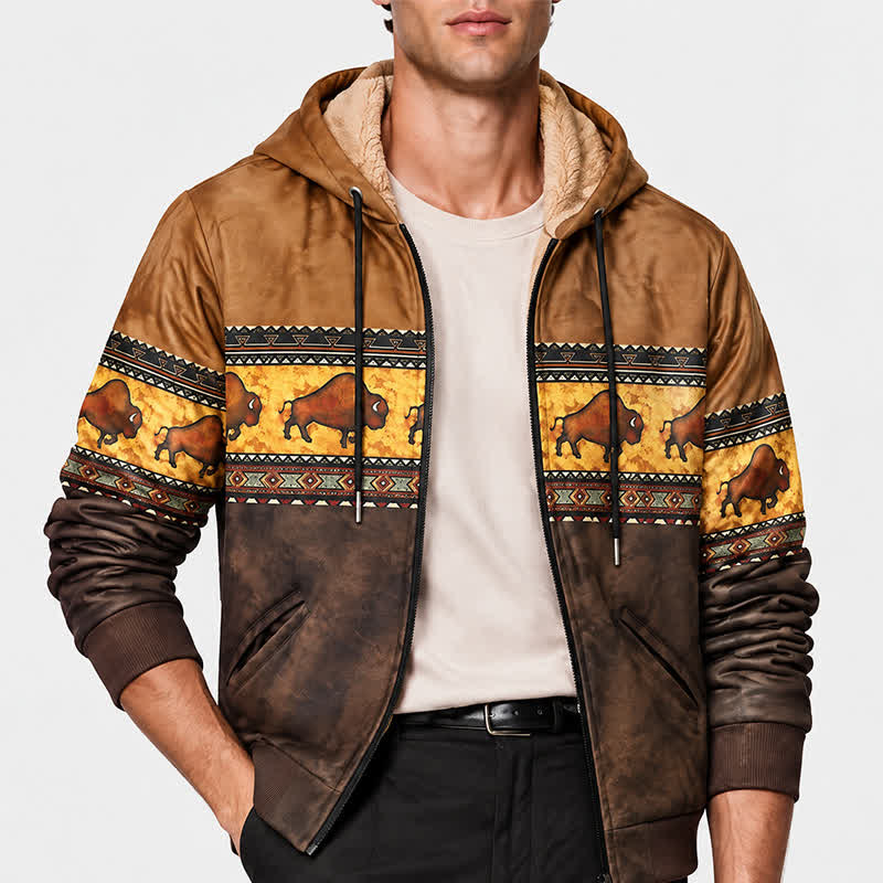 Winterarbeitsjacke mit Kapuze im Büffelmuster für Herren - image 1