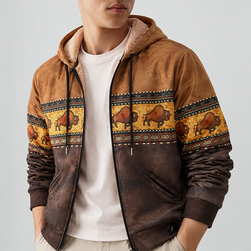 Winterarbeitsjacke mit Kapuze im Büffelmuster für Herren - image 3