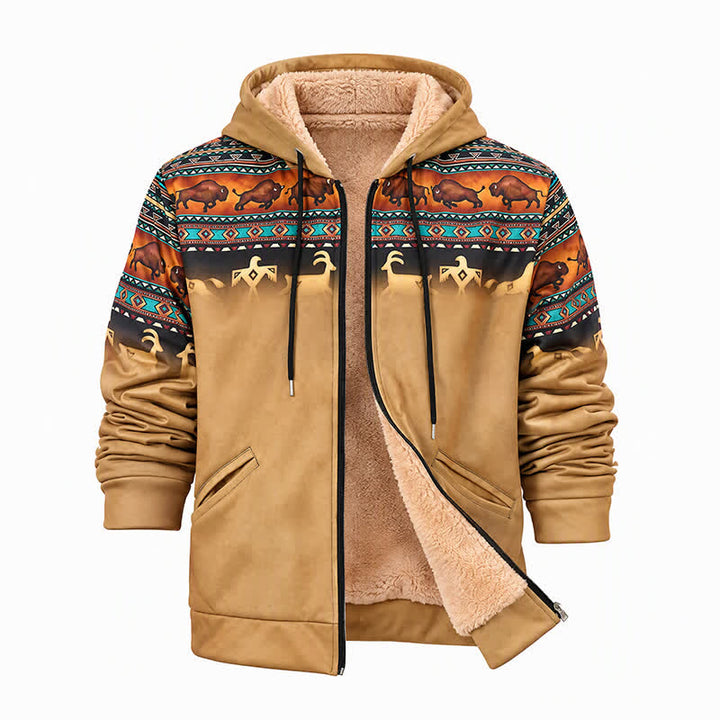 Herren-Kapuzenjacke mit 3D-Druck im Sunset Bison Tribal-Design, warmem Futter und warmem Futter - image 9