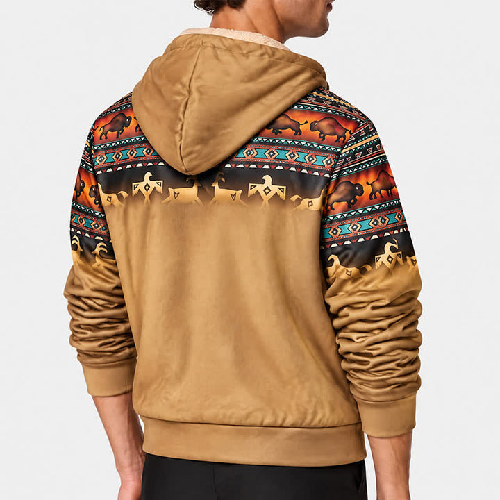 Herren-Kapuzenjacke mit 3D-Druck im Sunset Bison Tribal-Design, warmem Futter und warmem Futter - image 3