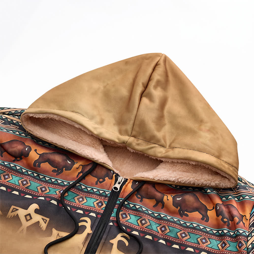 Herren-Kapuzenjacke mit 3D-Druck im Sunset Bison Tribal-Design, warmem Futter und warmem Futter - image 4