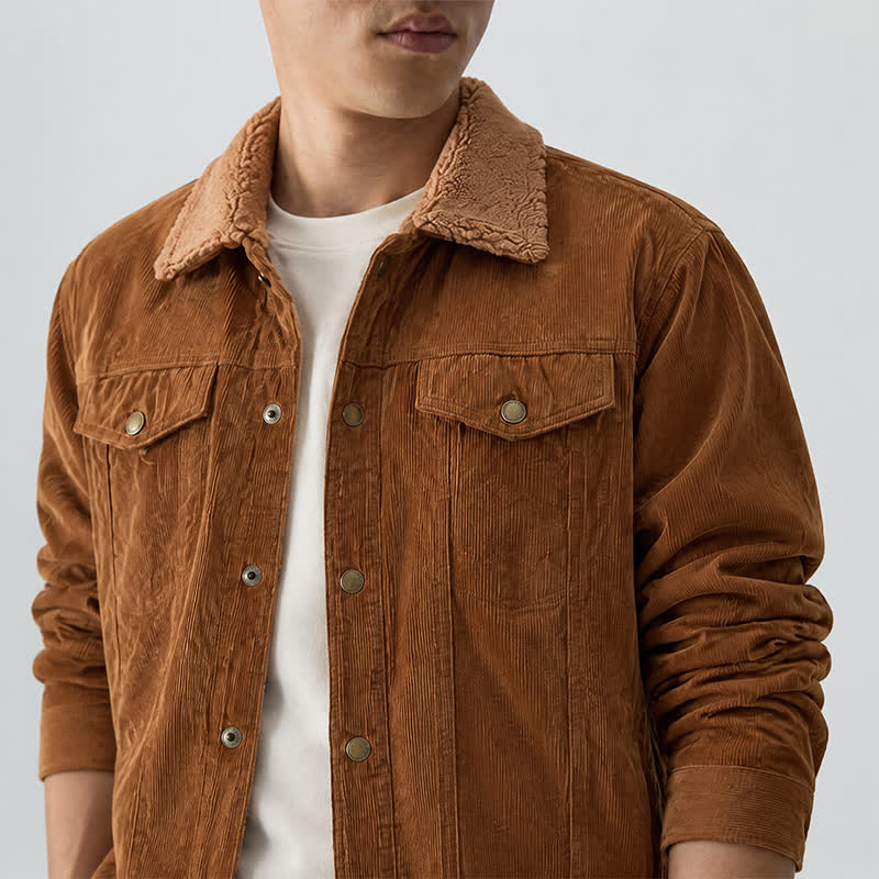 Gemütliche Cordjacke für Herren mit Kapuze und Fleecekragen - image 2