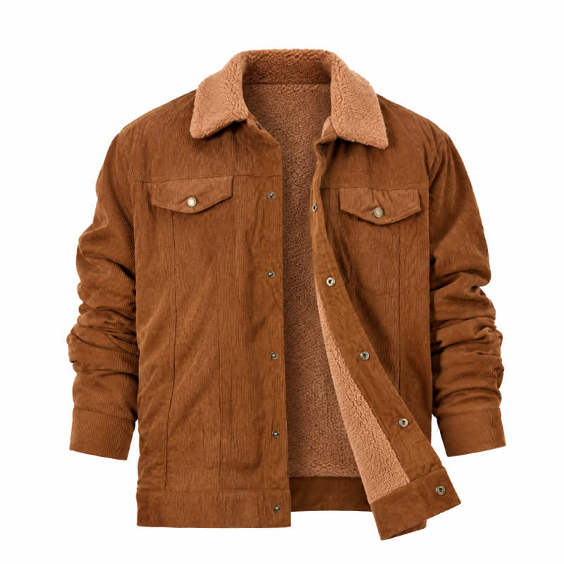 Gemütliche Cordjacke für Herren mit Kapuze und Fleecekragen - image 8