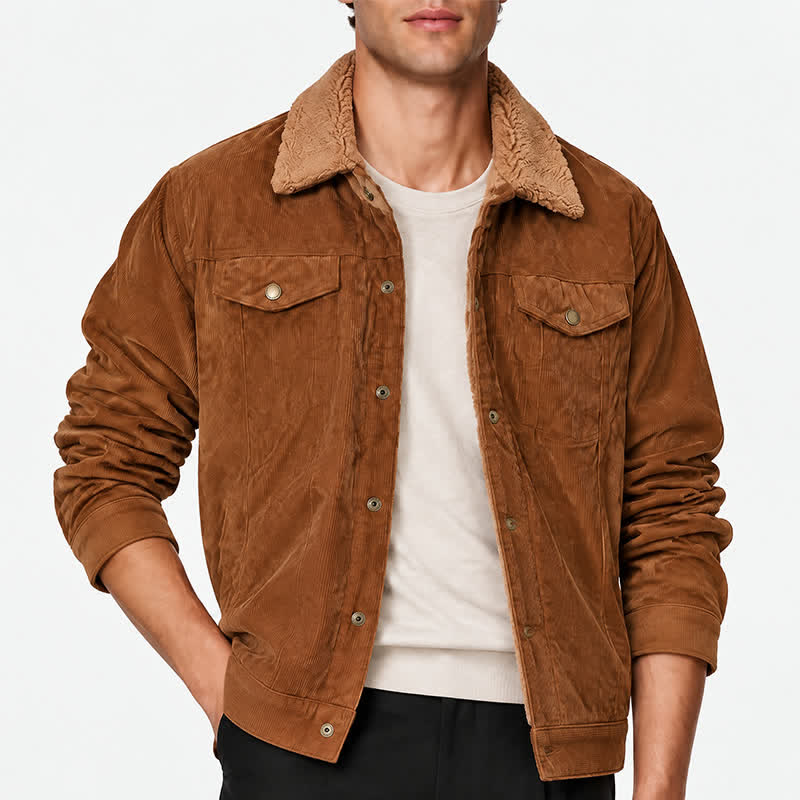 Gemütliche Cordjacke für Herren mit Kapuze und Fleecekragen - image 1