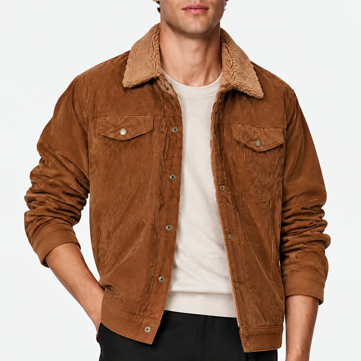 Gemütliche Cordjacke für Herren mit Kapuze und Fleecekragen - image 1