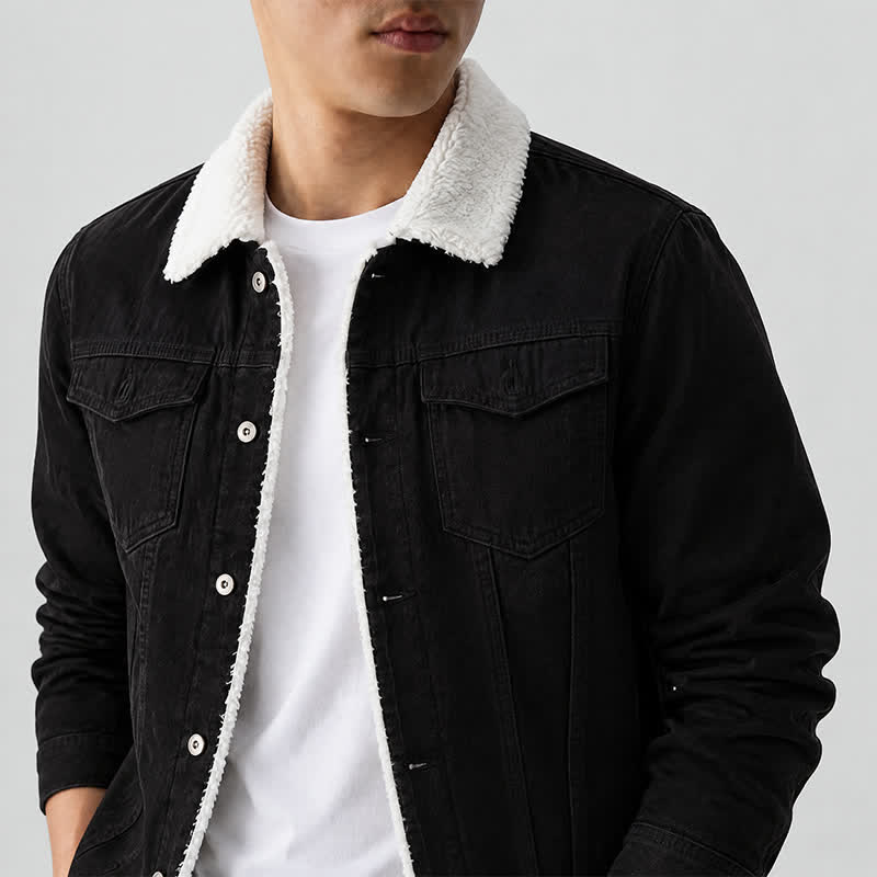 Warme Herren-Truckerjacke aus Denim mit Fleecekragen - image 3