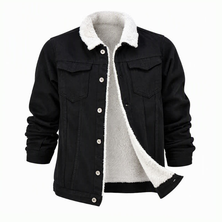 Warme Herren-Truckerjacke aus Denim mit Fleecekragen - image 9