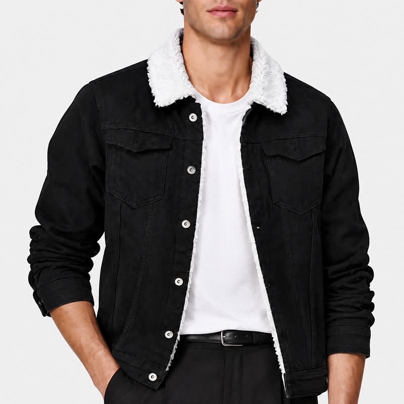 Warme Herren-Truckerjacke aus Denim mit Fleecekragen - image 1