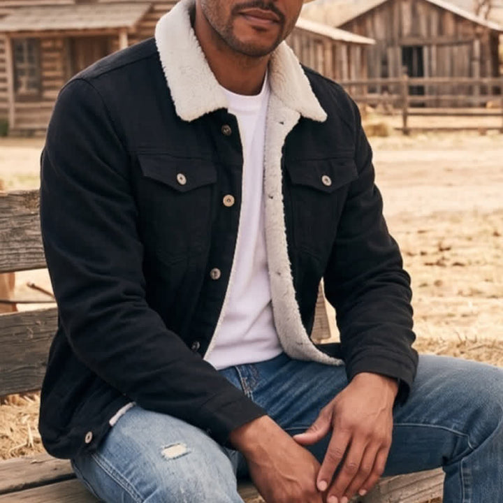 Warme Herren-Truckerjacke aus Denim mit Fleecekragen - Schwarz - 3XL - image 0