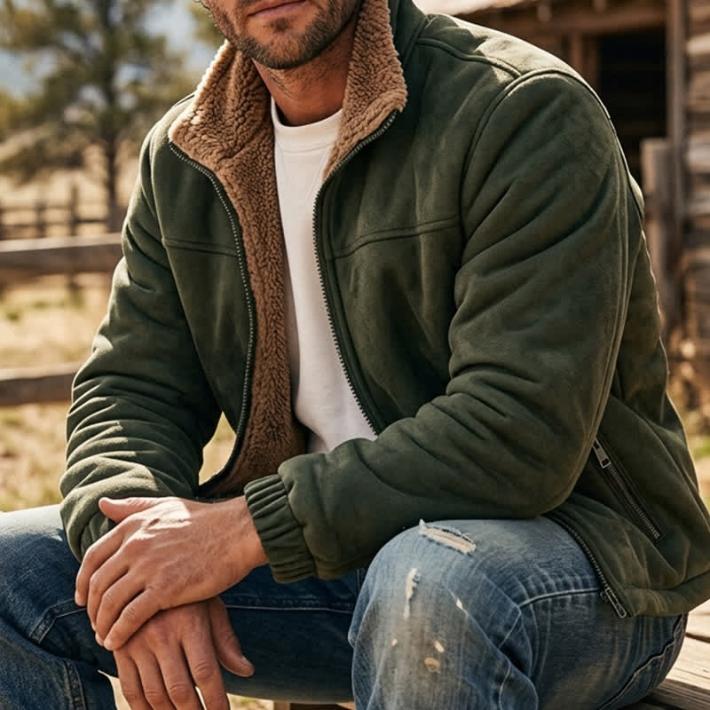 Dicke, thermische Herren-Winterjacke mit Reißverschluss und Stehkragen - Armeegrün - 5XL - image 6