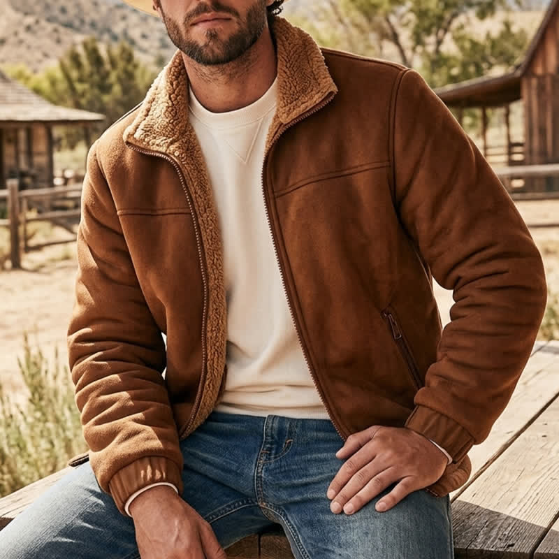 Dicke, thermische Herren-Winterjacke mit Reißverschluss und Stehkragen - Karamell - 5XL - image 0